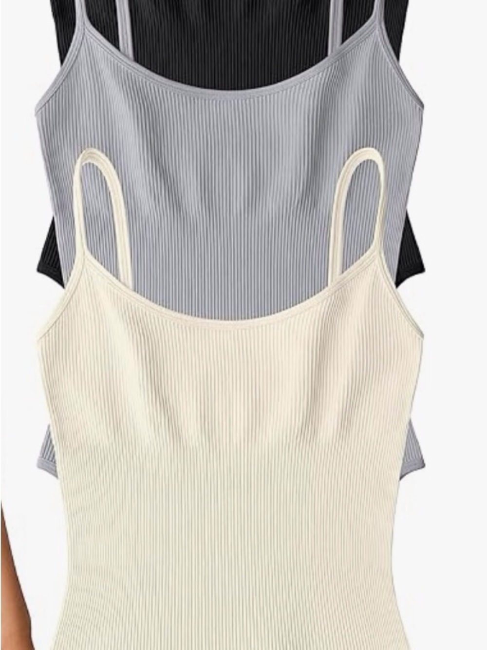 Everyday Ribbed Spaghetti Strap Camisole - Cream, Light Gray, Black